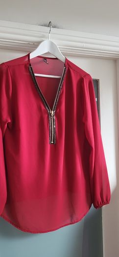 RLINEA red embellished zip layered top Sz L (Fit 12-14K)
