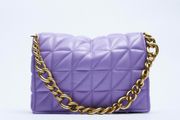 ZARA Quilted Shoulder Bag With Chain Purple!