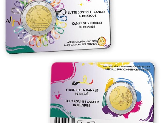 Belgium 2 Euro Commemorative Coin 2024 - Fight against Cancer. Coincard. BU