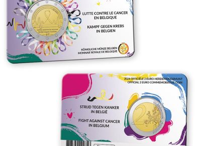 Belgium 2 Euro Commemorative Coin 2024 - Fight against Cancer. Coincard. BU