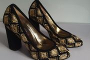 Le Babe Womens Gold Black Embroidered Block Heel Shoes EU36 UK3 BNIB Italy CAN POST