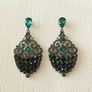 Art Deco Style Emerald Stone Statement Earrings Image 3