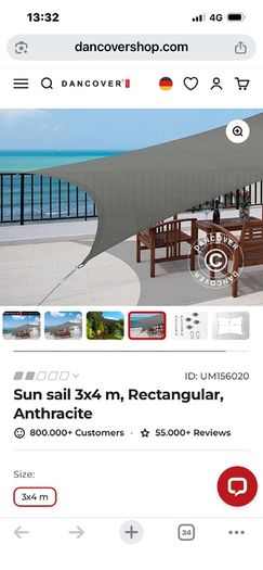 sun sail 3m x 4m