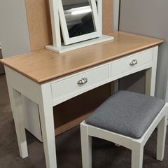 Oak Vanity Dresser Set -  Table, Mirror and Stool New