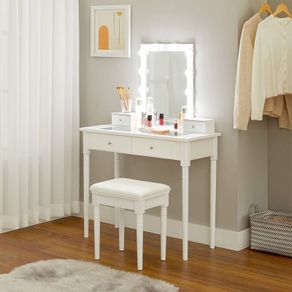 Dressing table with LED Bulbs  glass top and stool Hollywood style mirror