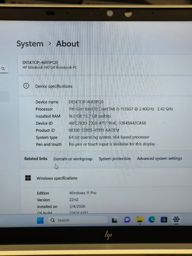 HP EliteBook 840 G8 Laptop i7-1185G7 (11th Gen) 14inch 16GB 256GB SSD Windows 11 Pro