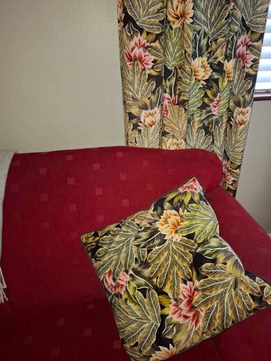 Velvet jungle curtains 66 x 72 with matching cushions.