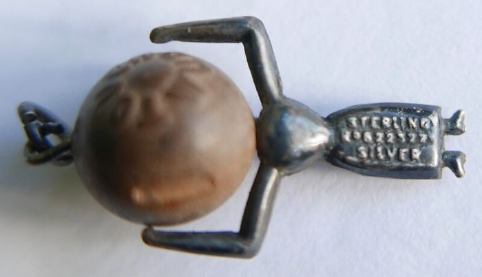 Antique 1918 WW1 Sterling Silver Fumsup Fums Up Touch Wood Wud Good Luck Lucky Charm Fob