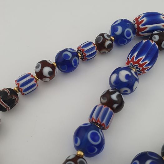 Vintage Venetian Style Mix Thousand Eyes & Chevron Glass Beads Necklace