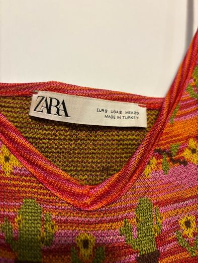 Zara Knit Jacquard Cactus Sunflower Tank Top Size S