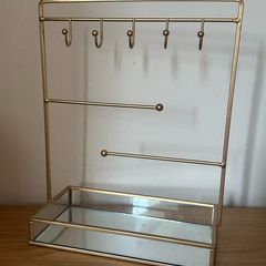 Jewellery Stand / Holder Gold with Mirror bottom