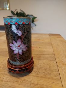 Vintage Chinese cloisonne enamel brush pot/vase