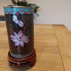 Vintage Chinese cloisonne enamel brush pot/vase