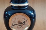 The Art of Chokin Black lidded Vase/Urn/Pot 24 K gold edged