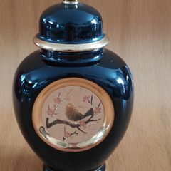 The Art of Chokin Black lidded Vase/Urn/Pot 24 K gold edged