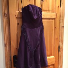 3 deep purple bridesmaids dresses,Alfred Angelo,knee length sizes 8,10,16,also 3matching crovatt and one page boy crovatt ,worn once,can be sold separate