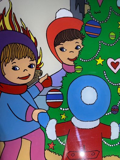Retro Vintage Christmas Glass Painting Mid Century Foil Art