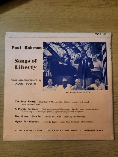 Paul Robeson Songs Of Liberty 7 inch EP Topic Records TOP 63
