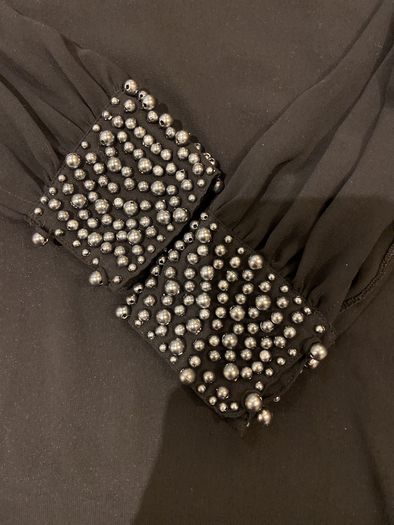 Ladies Black Top with Pearl cuff detail Size 10