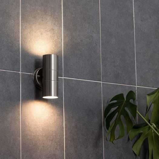 Modern Stainless Steel Outdoor Garden Up/Down Security Wall Light - IP44 Rated
