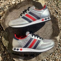 Retro Adidas La Trainer Silver Leather Grey Red Navy