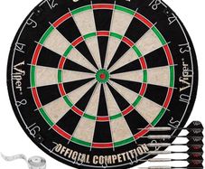 NEW SALE | Bristle Steel Tip Dartboard Set with Staple-Free Bullseye, Galvanized Metal Radial Spider Wire Includes 6 Darts, Black, 17.75 inch