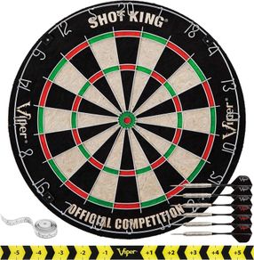 NEW SALE | Bristle Steel Tip Dartboard Set with Staple-Free Bullseye, Galvanized Metal Radial Spider Wire Includes 6 Darts, Black, 17.75 inch