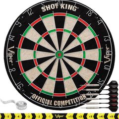 NEW SALE Regulation Bristle Steel Tip Dartboard Set with Staple-Free Bullseye, Galvanized Metal Radial Spider Wire Includes 6 Darts, Black, 17.75 inch