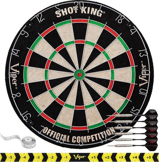 (ONLY 1 IN STOCK) Bristle Steel Tip Dartboard Set with Staple-Free Bullseye, Galvanized Metal Radial Spider Wire Includes 6 Darts, Black, 17.75 inch