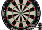 (ONLY 1 IN STOCK) Bristle Steel Tip Dartboard Set with Staple-Free Bullseye, Galvanized Metal Radial Spider Wire Includes 6 Darts, Black, 17.75 inch
