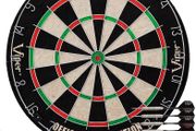(ONLY 1 IN STOCK) Bristle Steel Tip Dartboard Set with Staple-Free Bullseye, Galvanized Metal Radial Spider Wire Includes 6 Darts, Black, 17.75 inch