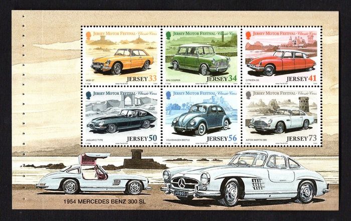 2005 Jersey Motor Festival Classic Cars Commemorative Stamps Booklet Mint Never Hinged (MNH) Photos of panes including