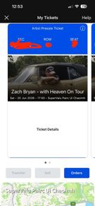 Zach Bryan tickets Sun gold circle