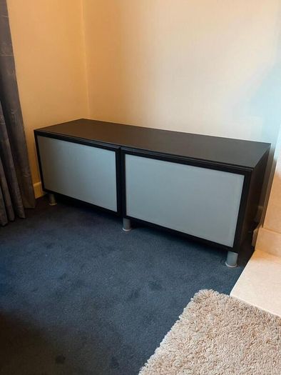 IKEA BESTA TV Bench Unit with Frosted Glass Doors