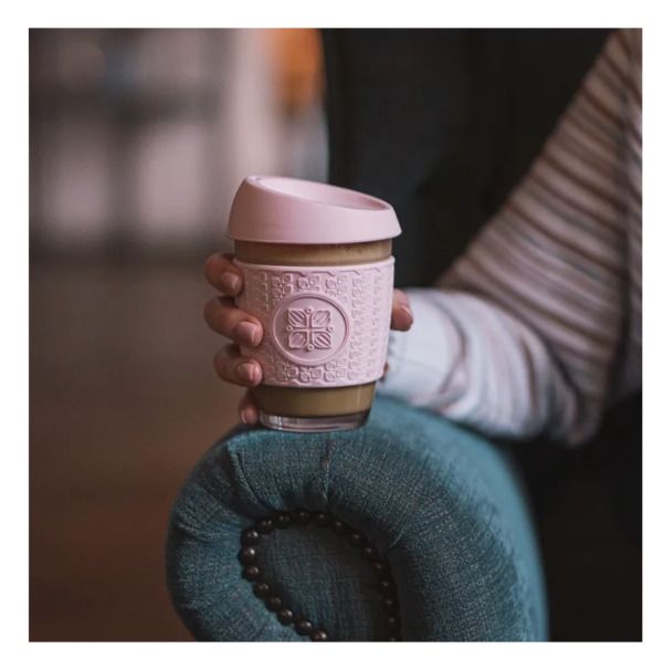 Funk My World - Pink Eco-Friendly Travel Mug Borosilicate Glass - 12oz Barrister Friendly