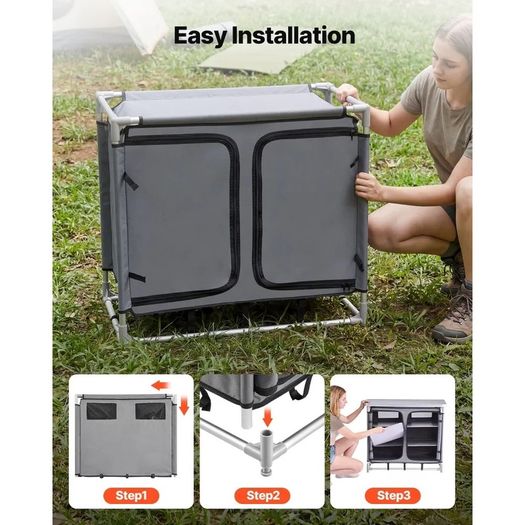 Camping Storage Cabinet, Outdoor Portable Aluminum Lightweight Table, Quick Set-up Compact Kitchen Cook Station, with 6 Shelves and Carry Bag, for Picnic, BBQ, Party, Camping, RV Traveling