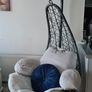 egg chair, original outdoor grey cushion. Including extra cushions & throw. Used indoors. Will include large and small cushion and fake throw Image 2