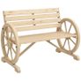 Wagon Wheel Chair Bench Armrest Rustic Loveseat Wood Outdoor Garden, Natural Image 8