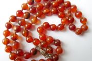 Vintage Natural Red Carnelian Agate Bead Necklace strung on a silk cord length 20"