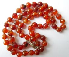 Vintage Natural Red Carnelian Agate Bead Necklace strung on a silk cord length 20"