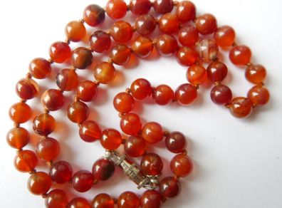 Vintage Natural Red Carnelian Agate Bead Necklace strung on a silk cord length 20"