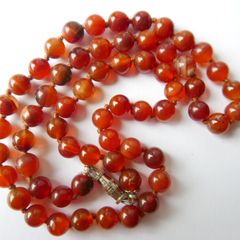 Vintage 1970s  Carnelian Bead Scarab Pendant Necklace