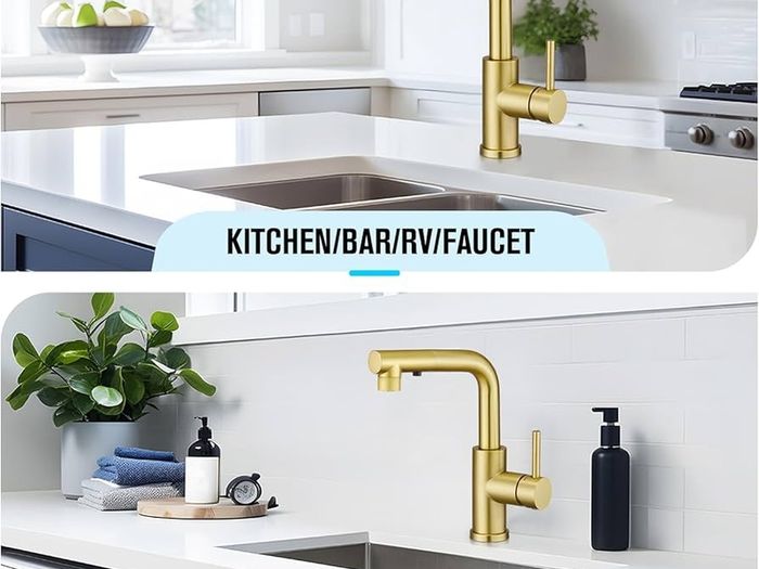 3 Function Sprayer Pull Out Kitchen Mixer Tap - 360 Swivel Single Handle Sink Tap for Bathroom or Kitchen - Gold