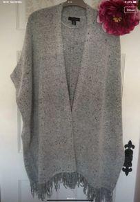 grey fringed sleeveless cardigan s/m generous