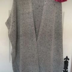 grey fringed sleeveless cardigan s/m generous