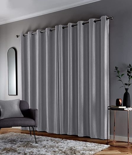 Goodwood Silver Thermal Insulated, Energy Saving, Blockout/Dimout Eyelet Pair of Curtains with Horizontal Wave Pattern 46 x 54 inch (FREE SHIPPING)