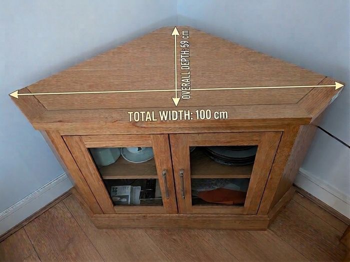 Solid Oak Corner TV Unit / Cabinet with Glass Doors
