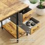 Computer Desk with Drawers Power Outlets 100x50cm Home Office Monitor Stand Gaming Table Reversible Storage Shelf Hook Small PC Workstation for Study Work Write Brown Image 5