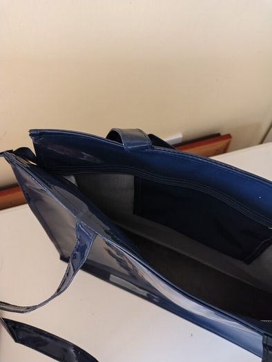 Harrods Tote Bag.  Dark blue PVC with zipped top