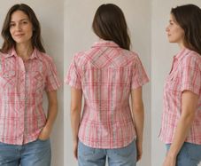 Pink Plaid Short Sleeve size S